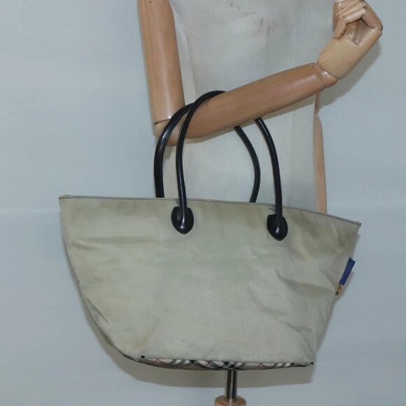 Burberrys Blue Label Tote Bag Nylon Beige Silver Auth ti3066 - Picture 3 of 16